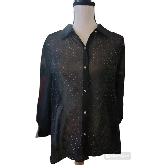 Chico's Tops - Chico's Blouse Black Sheer Embellished Golden Dots Tunic Size 2 (US Size 12)‎